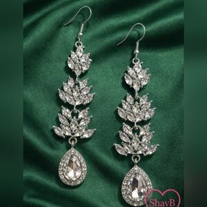 Silver Leaf Bling Drop Earrings